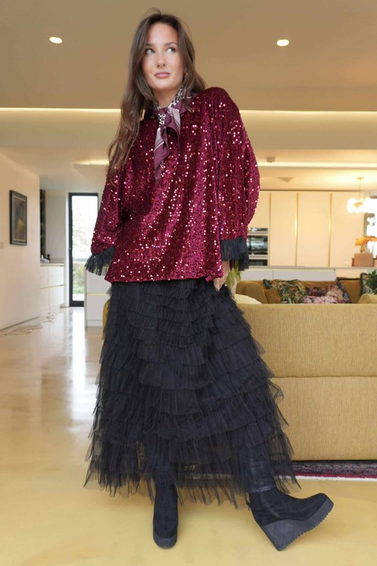 Vivie Velvet Sequin Top Burgundy